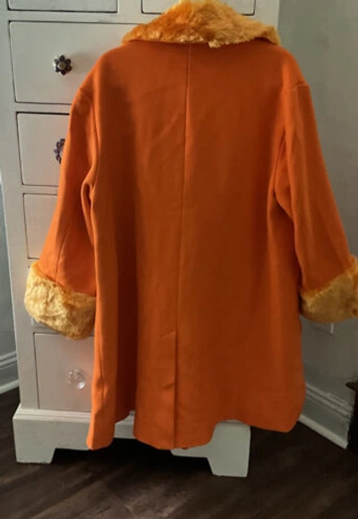 Pre-owned Free People Roxy Wool Coat Fur Collar Trim Front Pockets Oversized Orange M