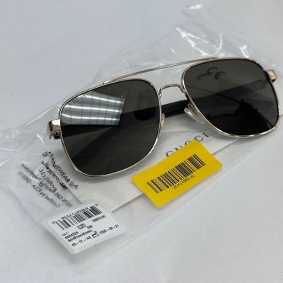 Pre-owned Gucci Stripe 0422 Brown Rubber Gold Square Navigator Unisex Sunglasses Gg0422