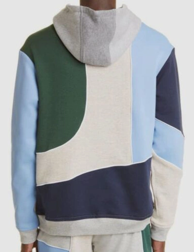 Pre-owned Ahluwalia $645  Men's Blue Patchwork "marcel" Drawcord Hoodie Sweater Size M