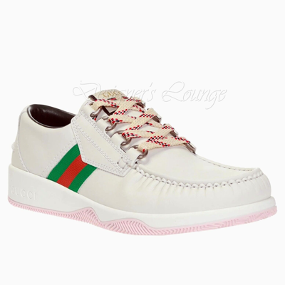 Pre-owned Gucci Men's Agrado 8 / 8.5 Us Web White Leather Sneakers Shoes $750 Authen
