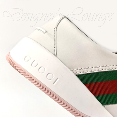 Pre-owned Gucci Men's Agrado 8 / 8.5 Us Web White Leather Sneakers Shoes $750 Authen