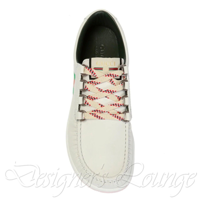 Pre-owned Gucci Men's Agrado 8 / 8.5 Us Web White Leather Sneakers Shoes $750 Authen