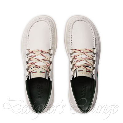 Pre-owned Gucci Men's Agrado 8 / 8.5 Us Web White Leather Sneakers Shoes $750 Authen