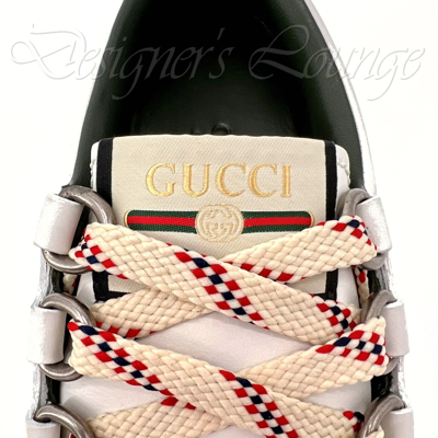 Pre-owned Gucci Men's Agrado 8 / 8.5 Us Web White Leather Sneakers Shoes $750 Authen
