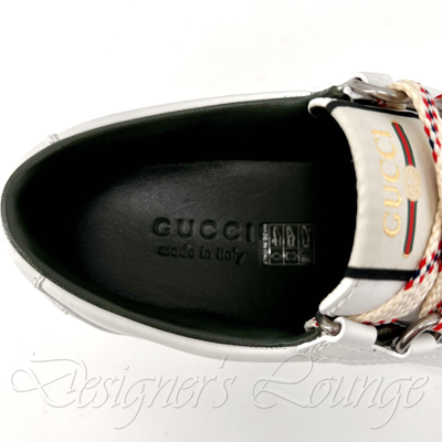 Pre-owned Gucci Men's Agrado 8 / 8.5 Us Web White Leather Sneakers Shoes $750 Authen