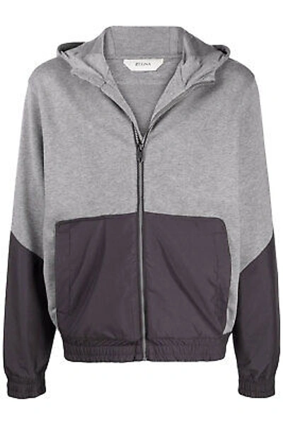 Pre-owned Zegna Z  Mens Panelled Zipped Hoodie X-large Grey - $595 In Gray