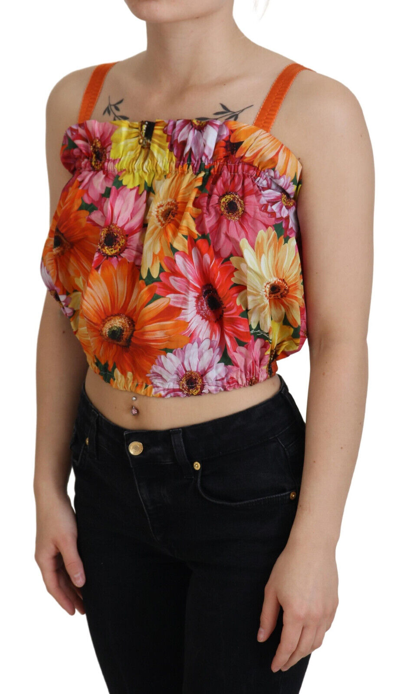 Pre-owned Dolce & Gabbana Tank Top Floral Cotton Blouse Cropped It40 / Us6 / S Rrp $700 In Multicolor