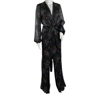 Pre-owned Veronica Beard Women's Kaira Metallic Floral Maxi Dress Black Multi Sz 6