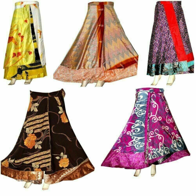 Pre-owned Vintage Silk Sari Magic Wrap Skirt Beach Wear Skirt Wholesale Lot Of 50 Pcs In Multicolor