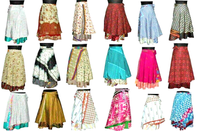 Pre-owned Vintage Handmade Silk Sari Beach Skirt 2 Layer Skirt Long Magic Wrap Skirt 100 Pcs Lot In Multicolor