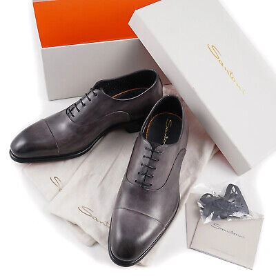 Pre-owned Santoni 'isaac' Goodyear-welt Gray Museum Calf Cap Toe Oxford Us 8 Dress Shoes