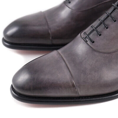 Pre-owned Santoni 'isaac' Goodyear-welt Gray Museum Calf Cap Toe Oxford Us 8 Dress Shoes