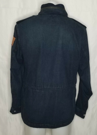 Pre-owned Polo Ralph Lauren Mens Denim Hooded Military Field Patch Jacket Size Xl In Blue