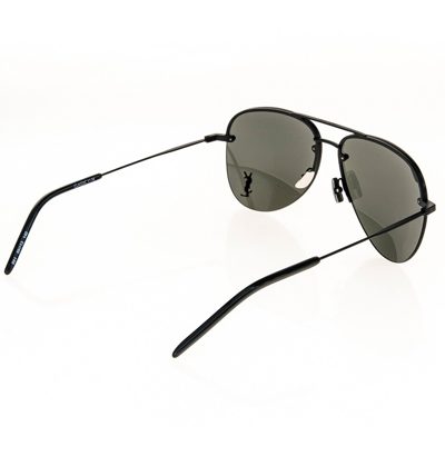 Pre-owned Saint Laurent Matte Black Classic 11 Ysl 001 Unisex Aviator Logo Sunglass Sl11m In Gray