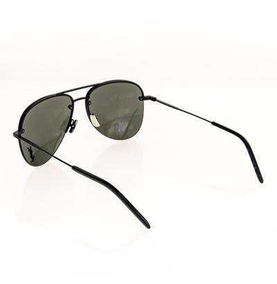 Pre-owned Saint Laurent Matte Black Classic 11 Ysl 001 Unisex Aviator Logo Sunglass Sl11m In Gray