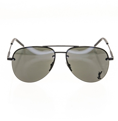 Pre-owned Saint Laurent Matte Black Classic 11 Ysl 001 Unisex Aviator Logo Sunglass Sl11m In Gray