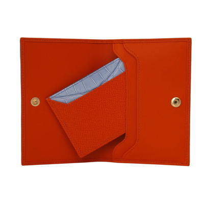 Pre-owned Dolce & Gabbana Crocodile Leather Cards Etui Wallet Dg Logo Orange Blue 12683