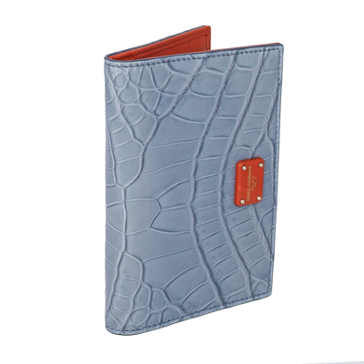 Pre-owned Dolce & Gabbana Crocodile Leather Cards Etui Wallet Dg Logo Orange Blue 12683