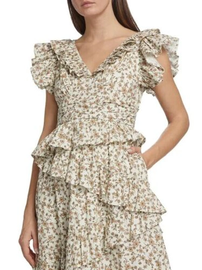 Pre-owned Ulla Johnson Gianna Ruffle Midi Dress Floral/beige Sizes M And L Available
