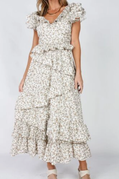 Pre-owned Ulla Johnson Gianna Ruffle Midi Dress Floral/beige Sizes M And L Available