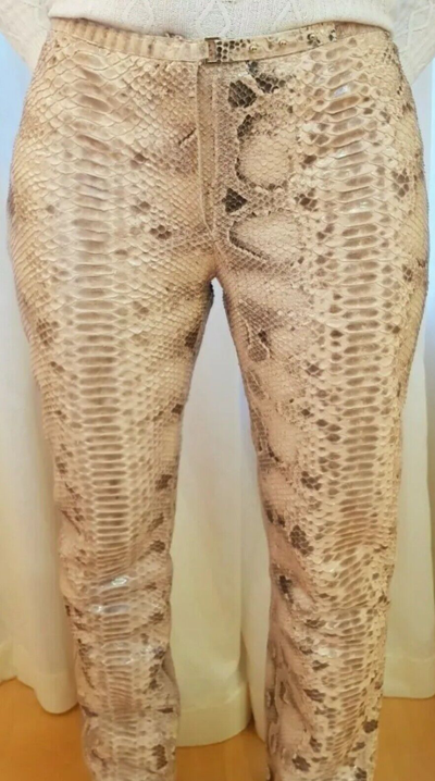 Pre-owned Handmade Man's Real Python Snake Skins Genuine Snake ? Hides Byker Pant All Sizes In Black And Natural
