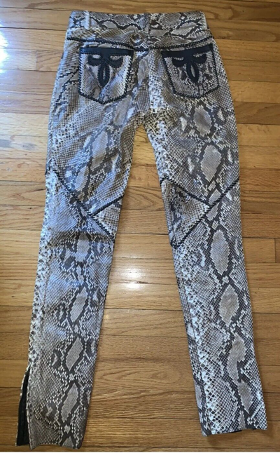 Pre-owned Handmade Man's Real Python Snake Skins Genuine Snake ? Hides Byker Pant All Sizes In Black And Natural
