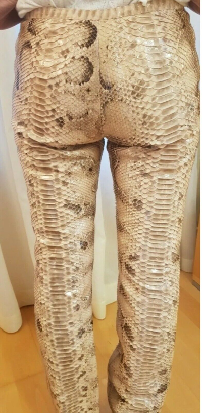 Pre-owned Handmade Man's Real Python Snake Skins Genuine Snake ? Hides Byker Pant All Sizes In Black And Natural