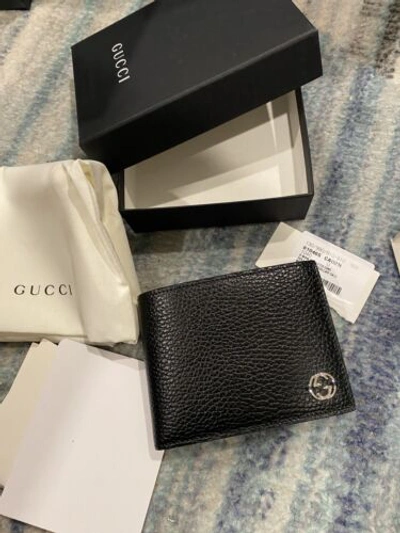 Pre-owned Gucci Geldbörse Portmonnaie Wallet Card Herren Leder -610465 Black/blue In Schwarz