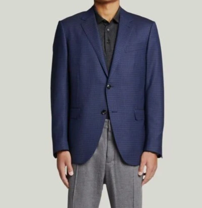 Pre-owned Ermenegildo Zegna $2995  Men's Blue Plaid Achillfarm Wool Blazer Eu60r Us50r