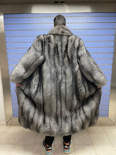 Pre-owned Fox Luxury Full Skin Frost  Fur Mens Coat Real Fur Long Coat Skin To Skin Frost In Silver