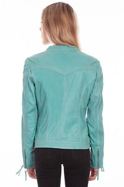 Pre-owned Scully Womens Blue River Leather Laced Sleeve Jacket