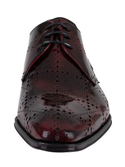 Pre-owned Jeffery West Men's Derby Brogue Polished Leather Shoes, Red