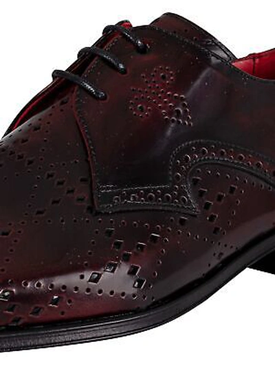 Pre-owned Jeffery West Men's Derby Brogue Polished Leather Shoes, Red