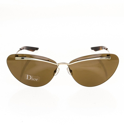 Pre-owned Dior Christian  Ette Ette Brown Gold Cat Rimless Paris Brow Retro Sunglasses In J5gyj