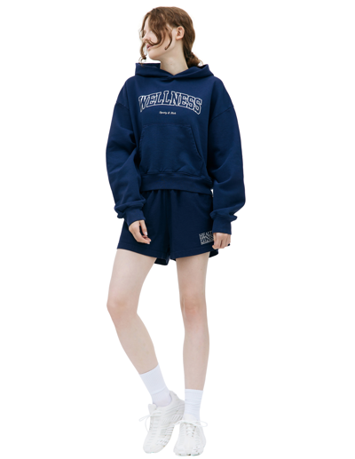 Shop Sporty And Rich 'wellness' Cotton Hoodie In Navy Blue