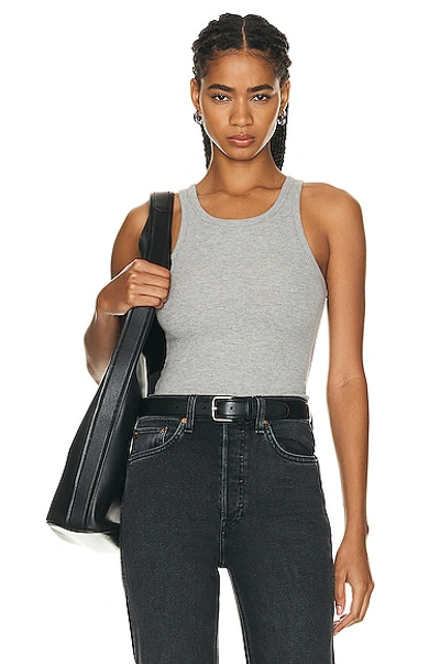 Shop Éterne High Neck Fitted Tank Top In Heather Grey