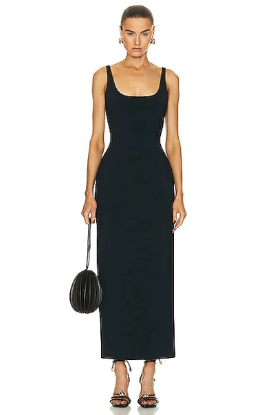 Shop Bottega Veneta Compact Viscose Long Dress In Black