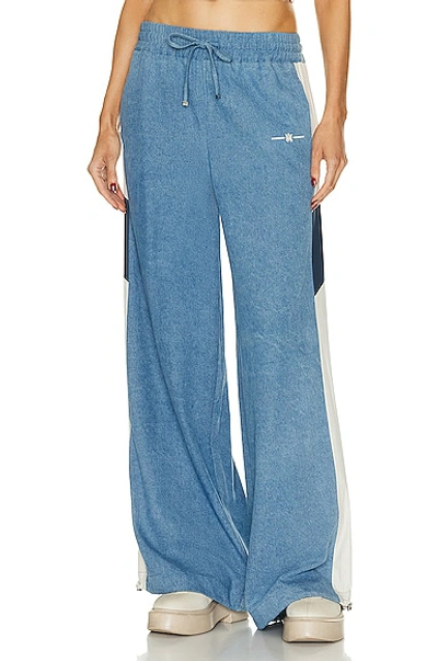 Shop Amiri Chambray Wide Leg Track Pant In Blue