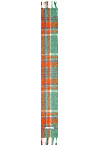 Acne Studios Check Fringed Scarf In Orange  Lilac  & Aqua Blue