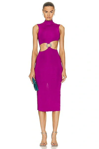 Shop Roberto Cavalli Cut Out Turtleneck Dress In Purple