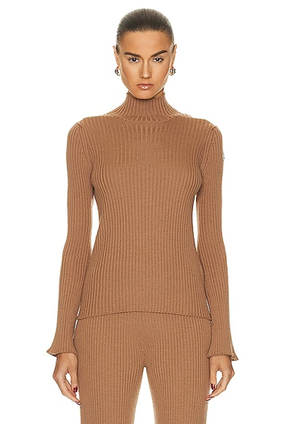 Shop Moncler Long Sleeve Sweater In Camel