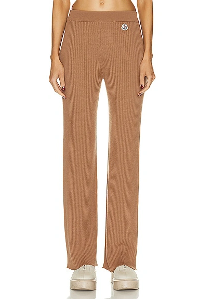Moncler Logo-patch Ribbed-knit Trousers In Camel
