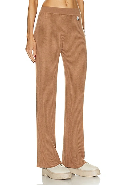 Moncler Logo-patch Ribbed-knit Trousers In Camel