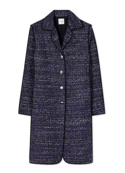 Shop St John Lurex Bouclette Tweed Long Jacket In Purple/black Multi