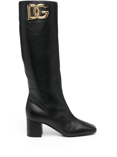 Shop Dolce & Gabbana Black Jackie 60mm Boots With Logo Plaque In Nero