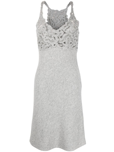 Shop Ermanno Scervino Grey Short Dress With Crochet Inserts