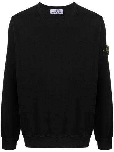Shop Stone Island Black Sweatshirt With Compass Logo In Nero