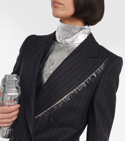 Shop Dries Van Noten Pinstripe Double-breasted Wool-blend Blazer In Grey