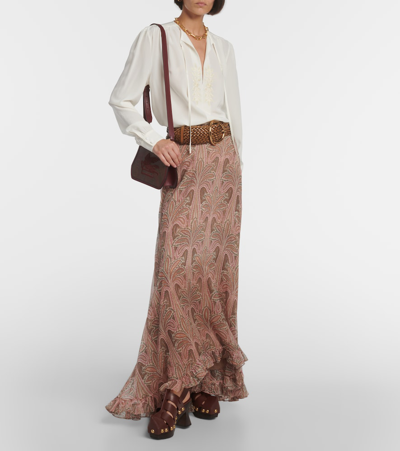 Etro Leaf-embroidered Silk Blouse In White