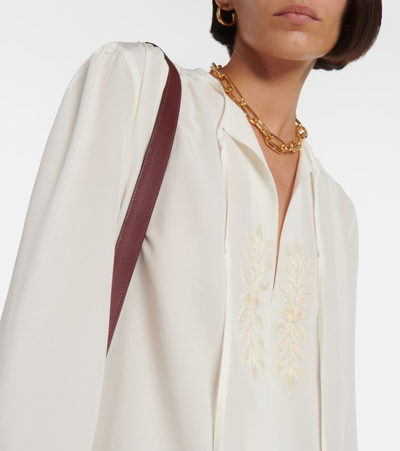 Etro Leaf-embroidered Silk Blouse In White